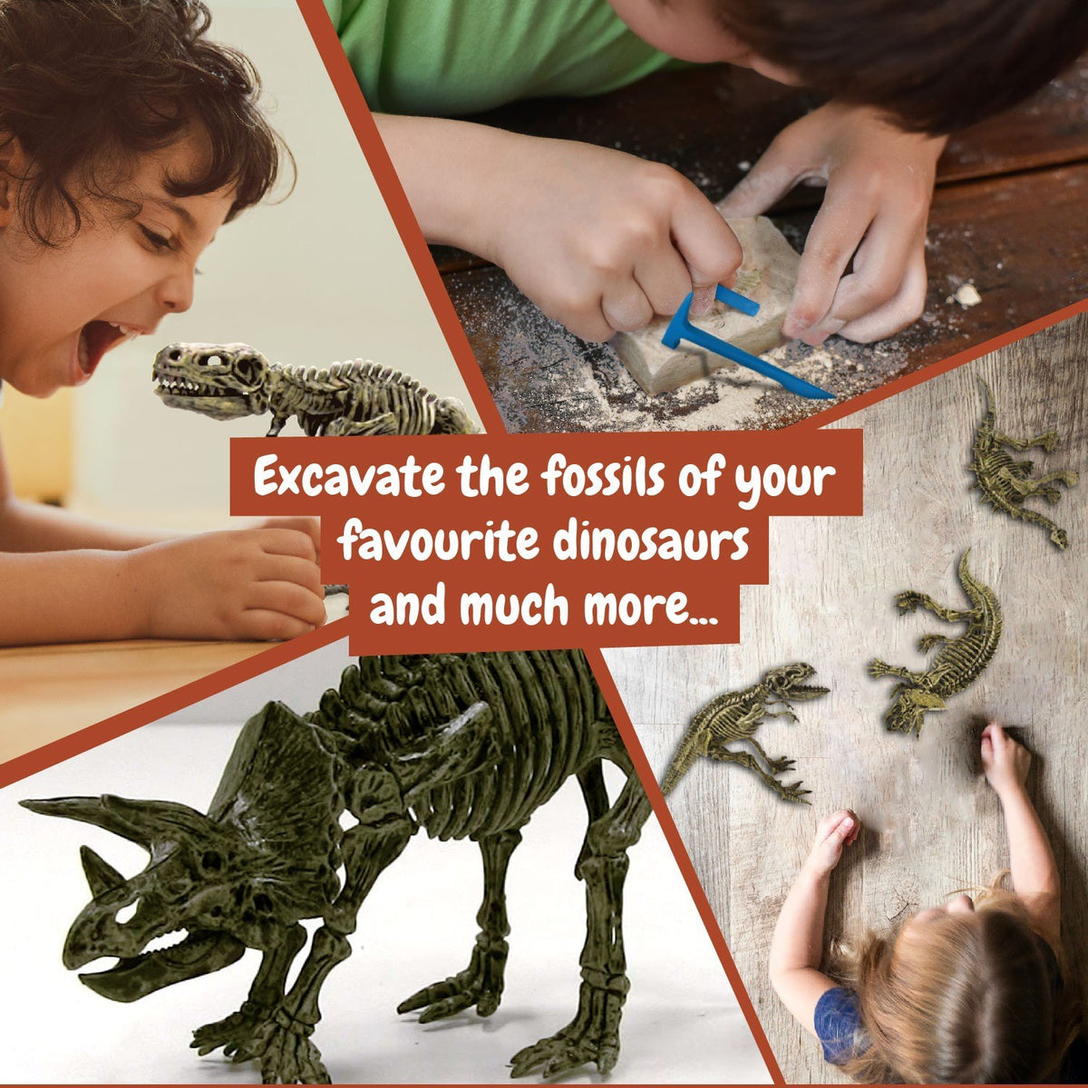 Ausgrabungsset Dinosaurier Fossilien 3 in 1